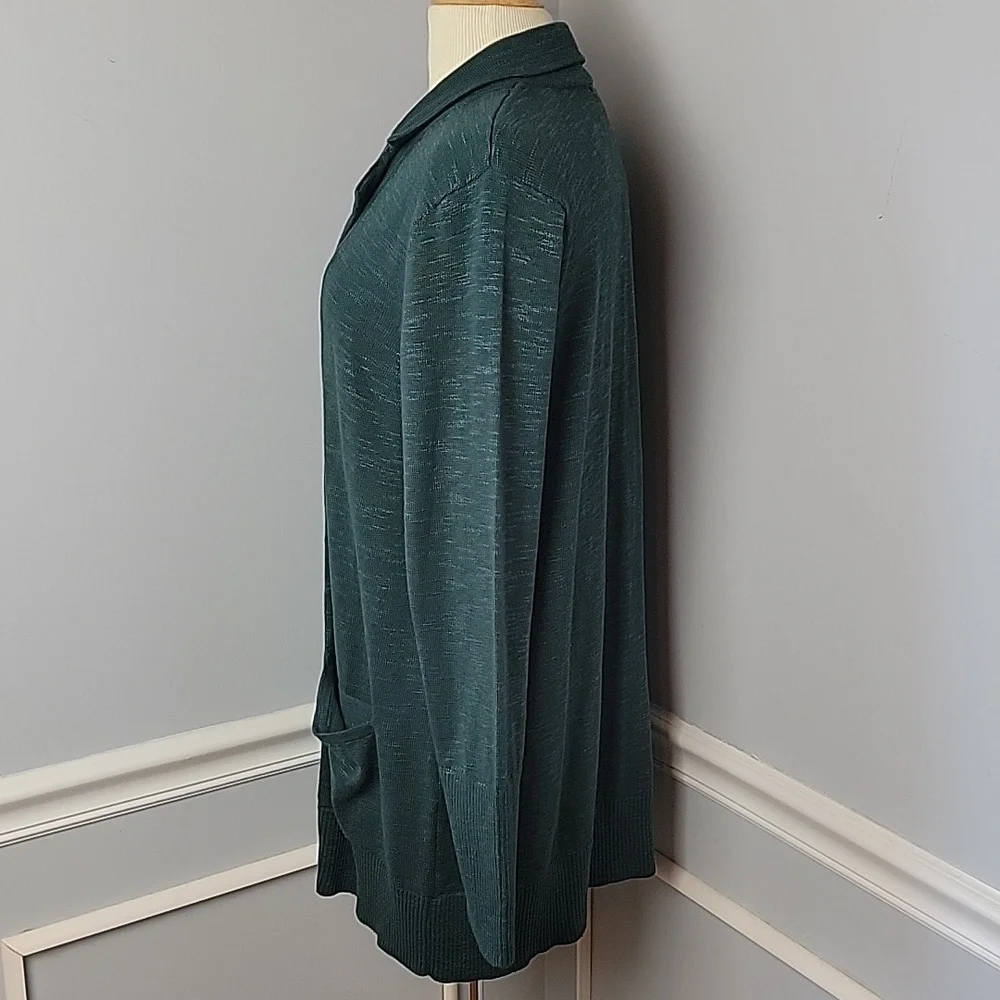 J.JILL Green Escarole Marled Space Dyed Single Button Textured‎ Sweater Jacket M